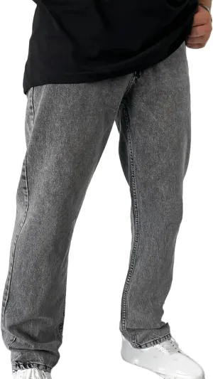 Men's High Waist Loose Jeans Stretch Baggy Straight Leg Denim Utility Work Pants Relaxed Fit Slacks Wide Leg Trousers