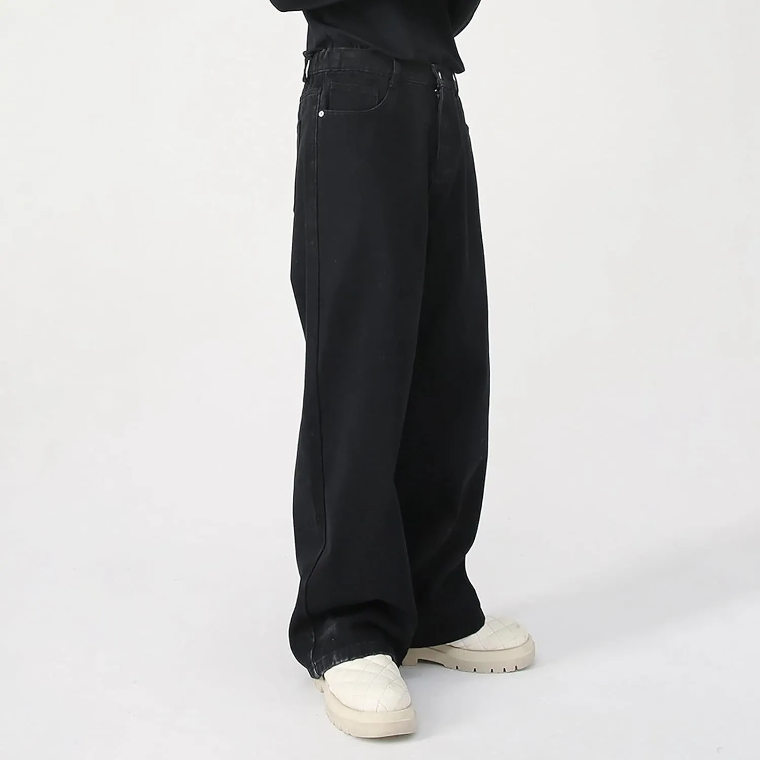 Mens Jeans Elastic Waist Jeans Casual Drawstring Denim Pants Trousers Baggy Jeans Y2k Hip Hop Jeans Loose Fit Denim Jeans