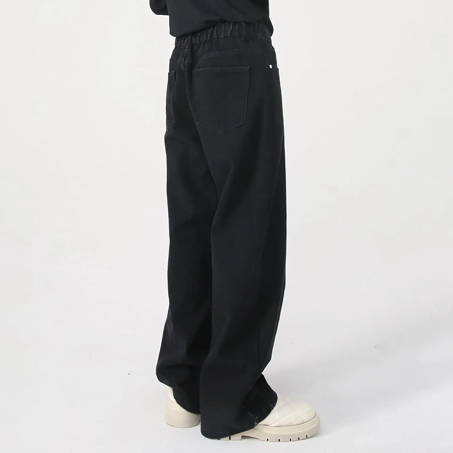 Mens Jeans Elastic Waist Jeans Casual Drawstring Denim Pants Trousers Baggy Jeans Y2k Hip Hop Jeans Loose Fit Denim Jeans