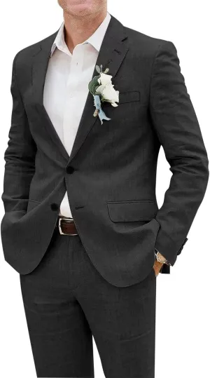 Men's Linen Suits Slim Fit 2 Piece Lightweight Beach Wedding Groom Suit Summer Tailored Blazer and Pants Tuxedo