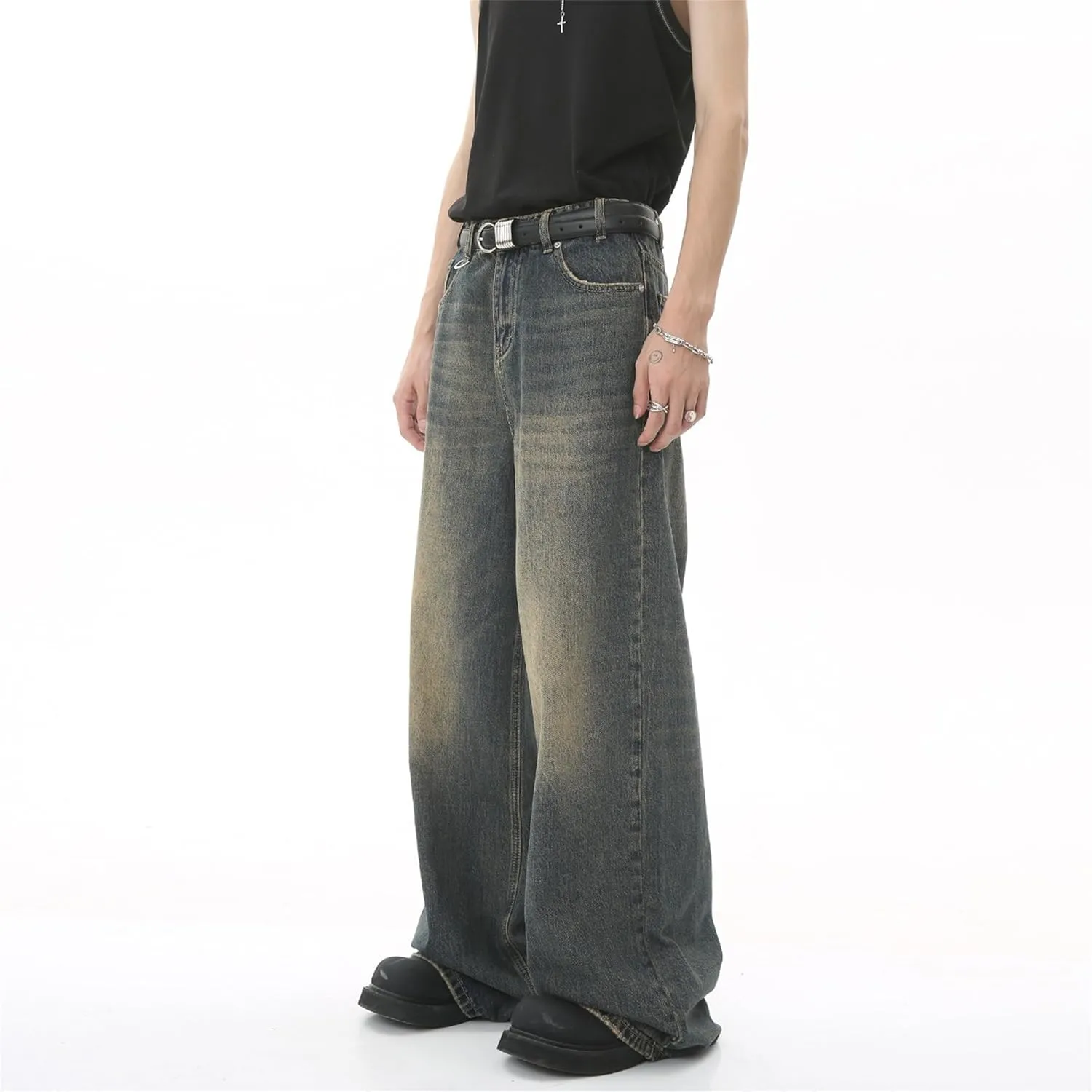 Mens Loose Fit Y2K Skateboard Denim Pants Relaxed Hip Hop Jeans Vintage Baggy Straight Leg Jeans