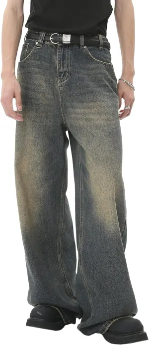 Mens Loose Fit Y2K Skateboard Denim Pants Relaxed Hip Hop Jeans Vintage Baggy Straight Leg Jeans