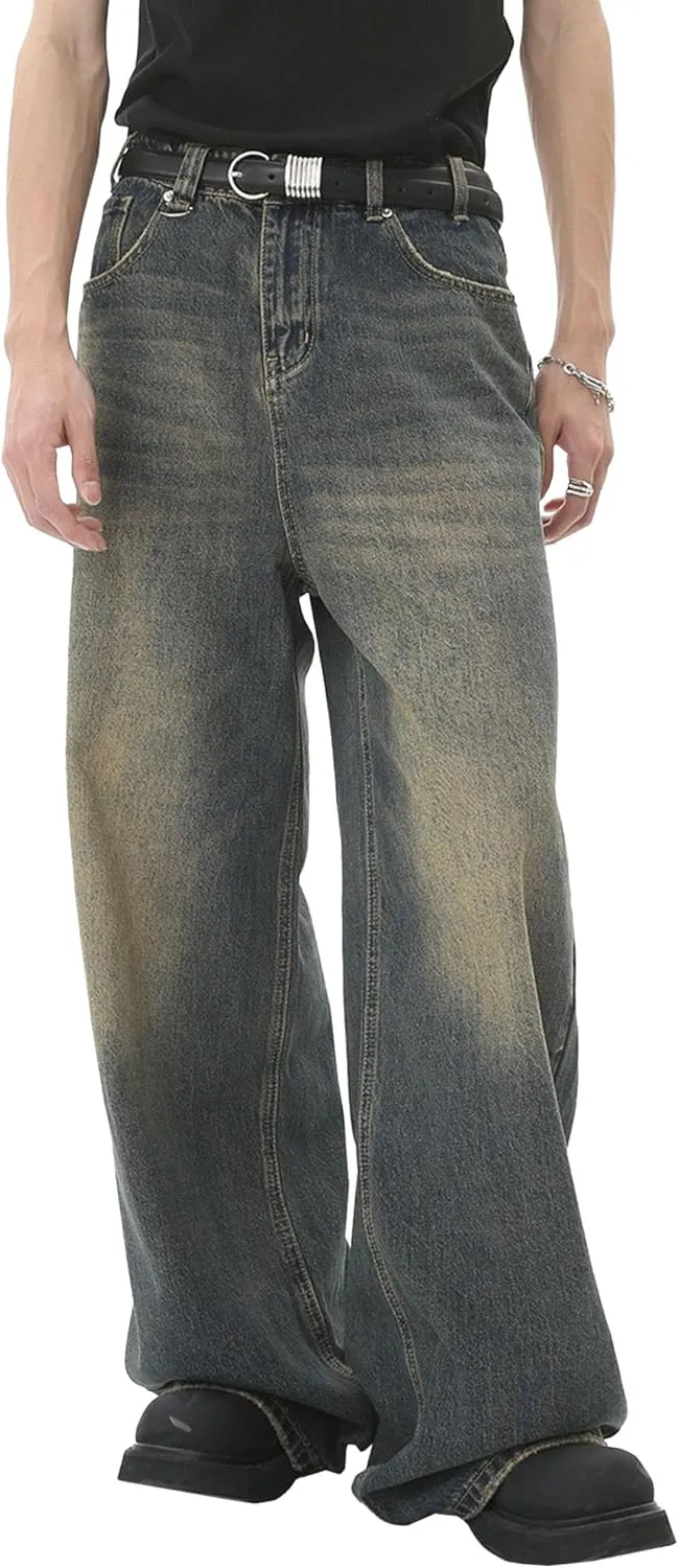 Mens Loose Fit Y2K Skateboard Denim Pants Relaxed Hip Hop Jeans Vintage Baggy Straight Leg Jeans