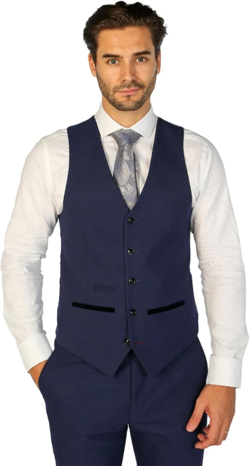 Mens Navy Blue 3 Piece Check Suit Sold Separately  Wedding Business Tailored Fit Set