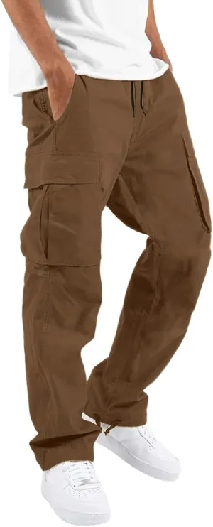 Men's Outdoor Cargo Pants Lightweight Relaxed Fit Tactical Hiking Jogger Classic Multi Pockets Fashion Trousers