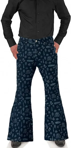 Men's Relaxed Vintage 60s 70s Bell Bottom Tassel Printing Trousers Stretch Classic Comfort Flared Disco Denim Jeans