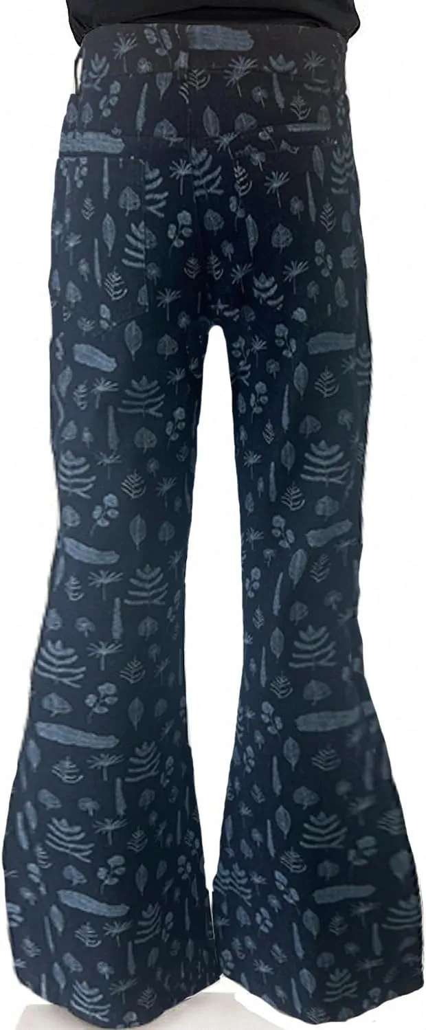 Men's Relaxed Vintage 60s 70s Bell Bottom Tassel Printing Trousers Stretch Classic Comfort Flared Disco Denim Jeans