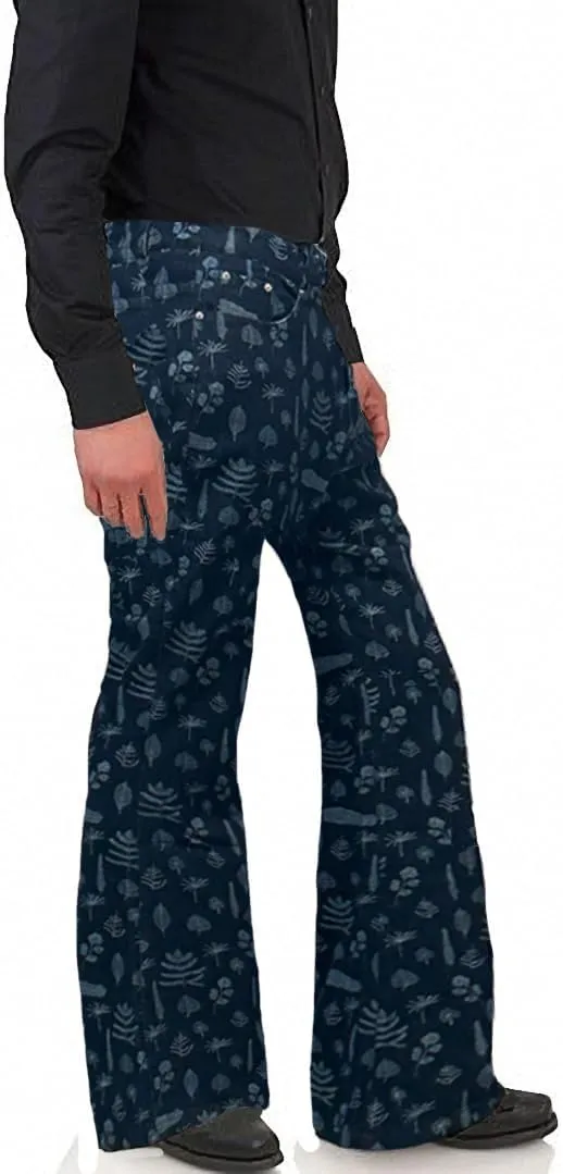 Men's Relaxed Vintage 60s 70s Bell Bottom Tassel Printing Trousers Stretch Classic Comfort Flared Disco Denim Jeans