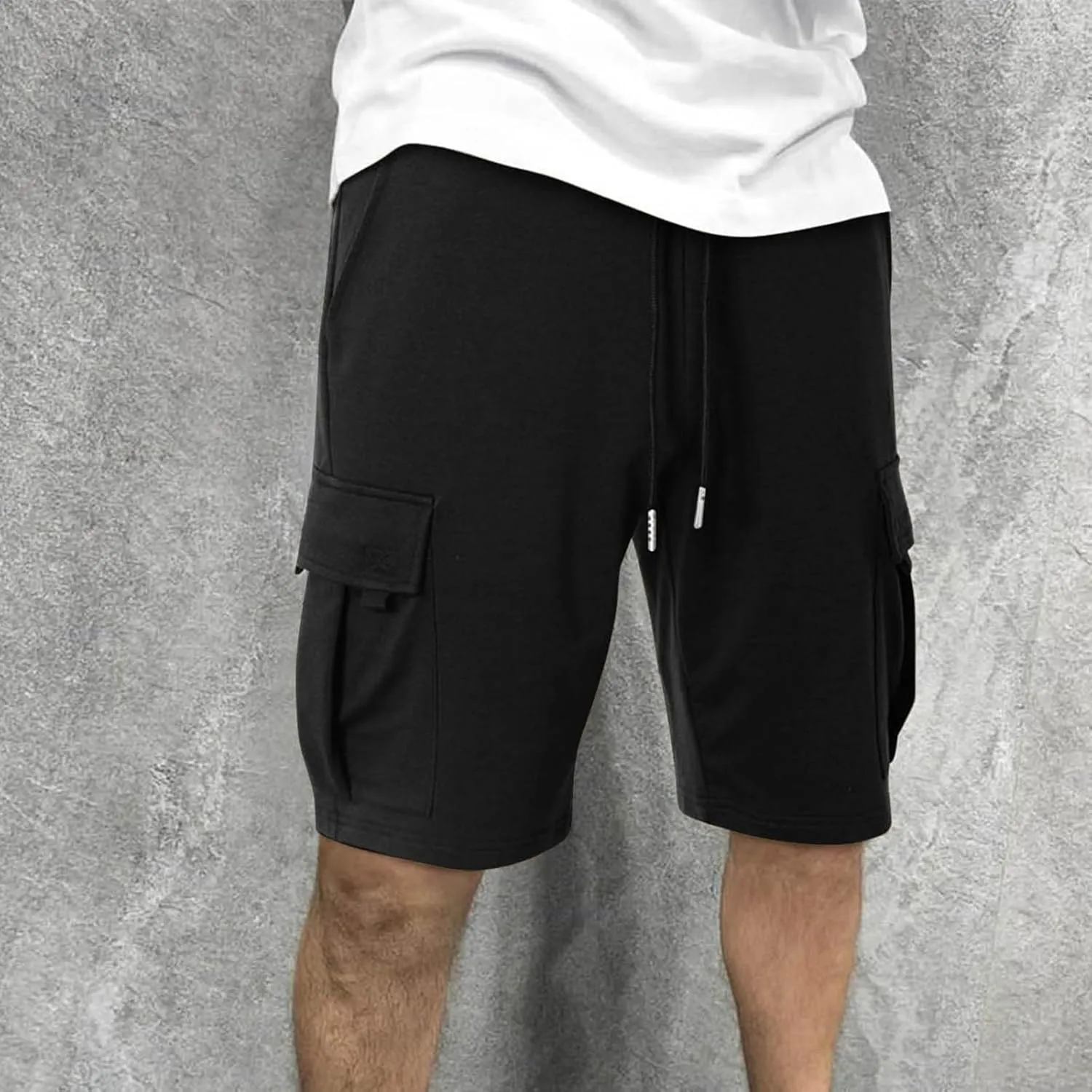 Mens Shorts Chino Drawstring Active Elastic Waist Relaxed Short with Pockets