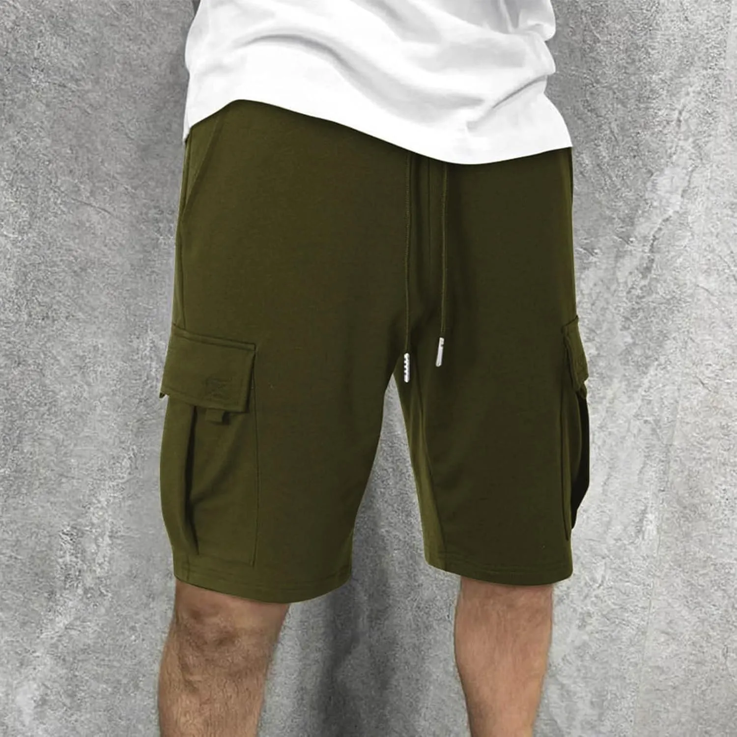Mens Shorts Chino Drawstring Active Elastic Waist Relaxed Short with Pockets