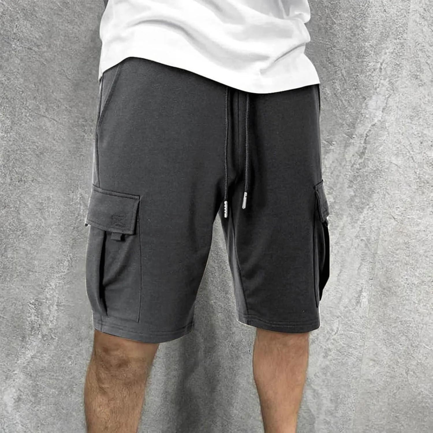 Mens Shorts Chino Drawstring Active Elastic Waist Relaxed Short with Pockets