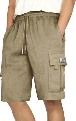 Mens Shorts Chino Drawstring Active Elastic Waist Relaxed Short with Pockets