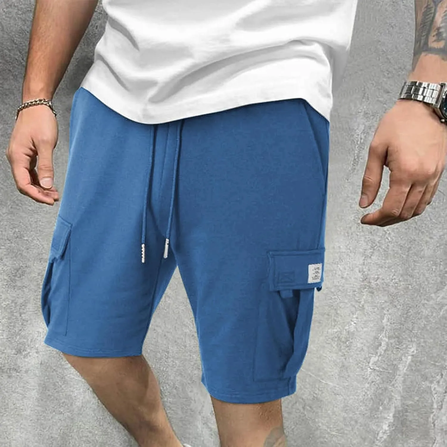 Mens Shorts Chino Drawstring Active Elastic Waist Relaxed Short with Pockets