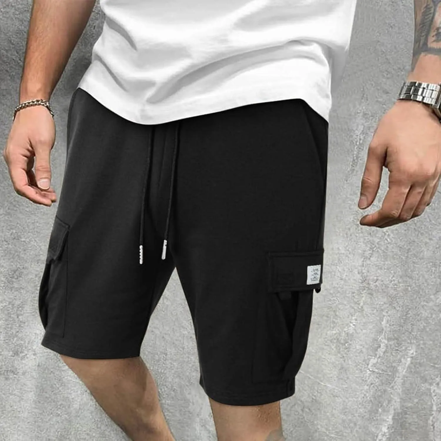 Mens Shorts Chino Drawstring Active Elastic Waist Relaxed Short with Pockets