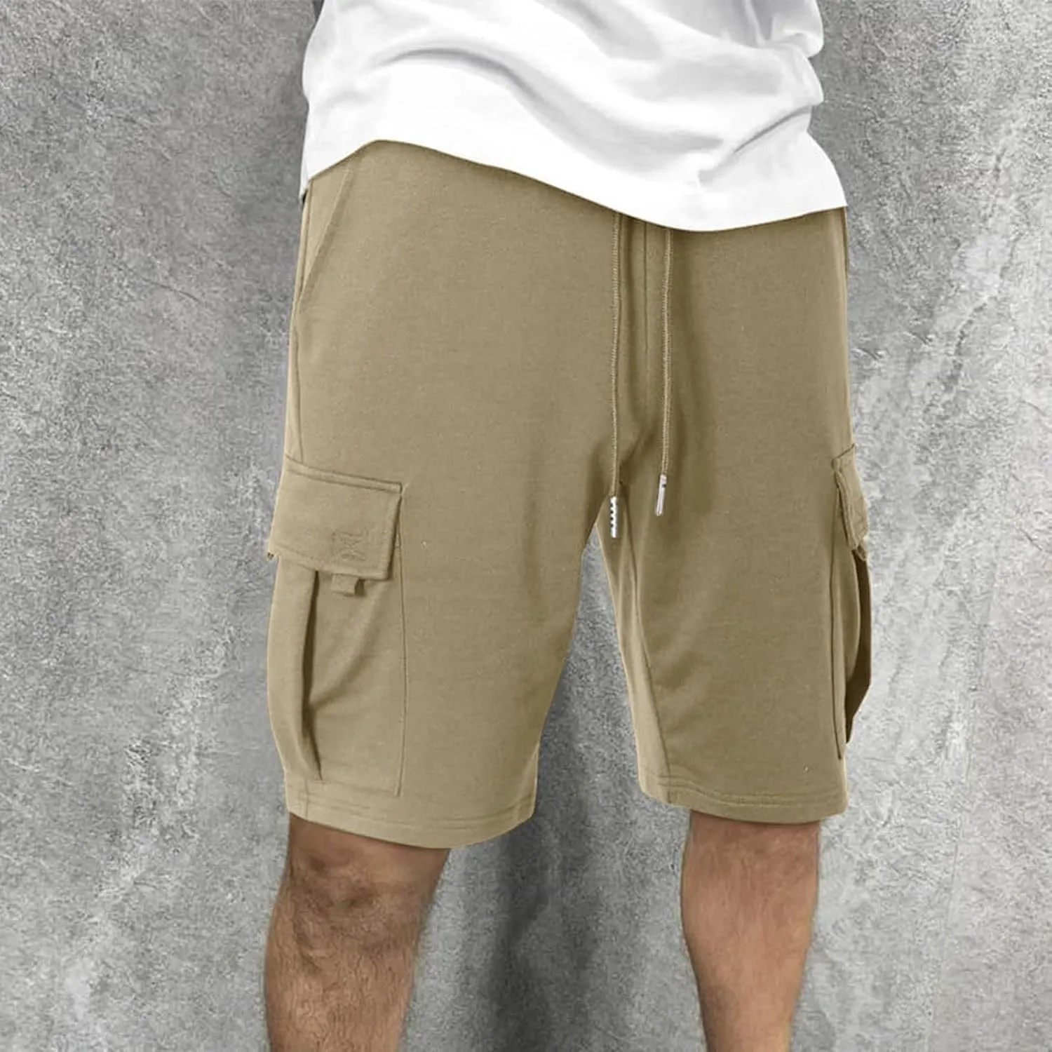 Mens Shorts Chino Drawstring Active Elastic Waist Relaxed Short with Pockets