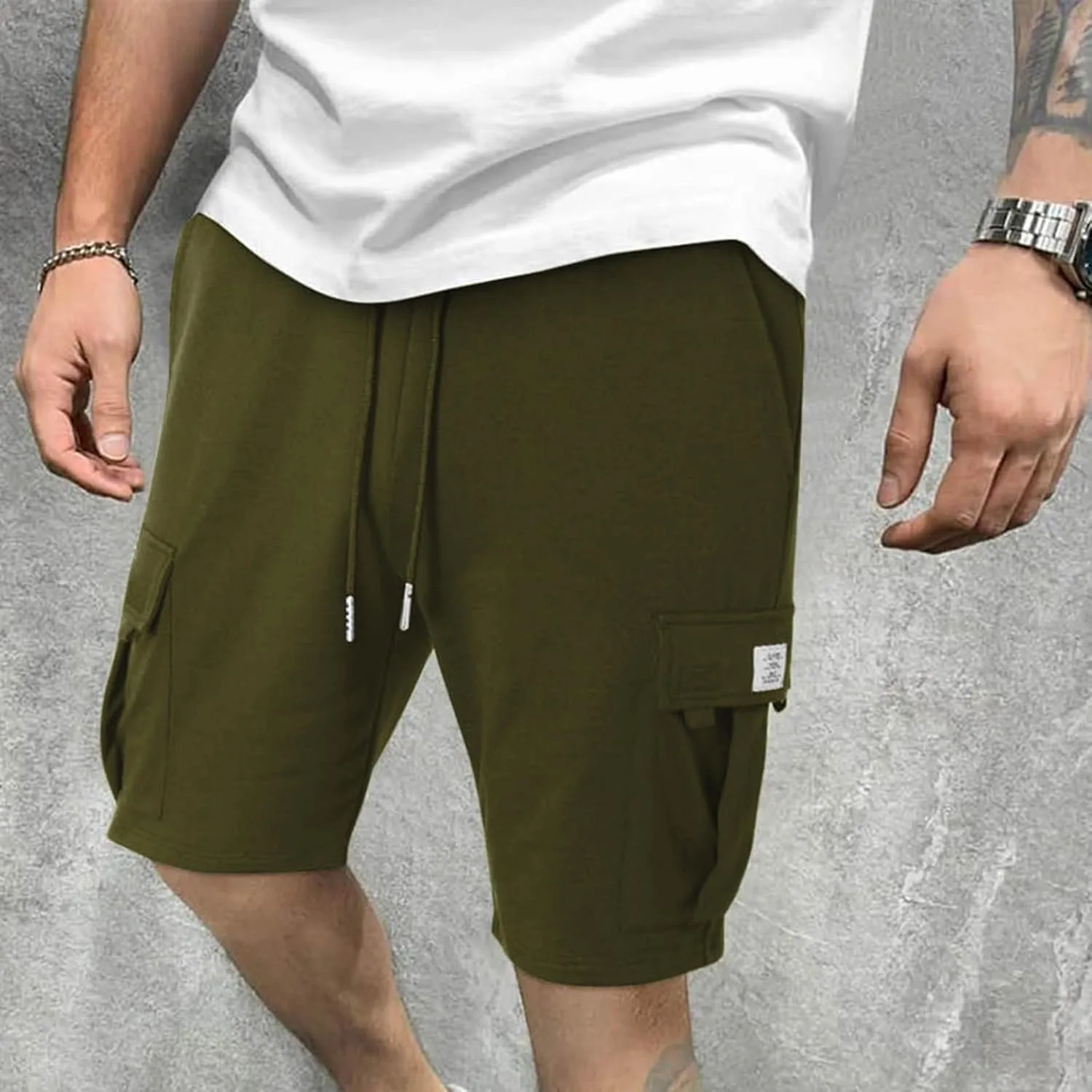 Mens Shorts Chino Drawstring Active Elastic Waist Relaxed Short with Pockets