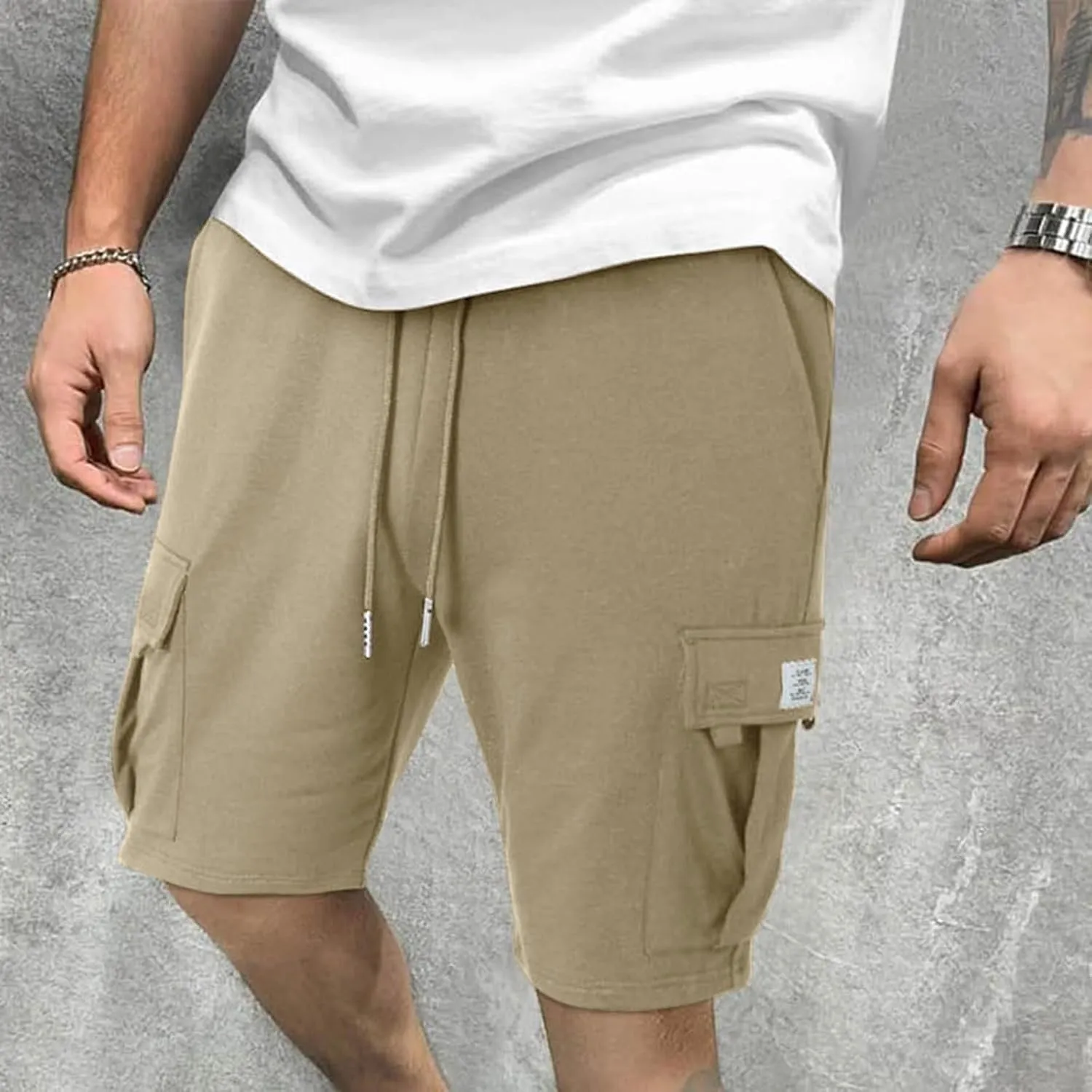 Mens Shorts Chino Drawstring Active Elastic Waist Relaxed Short with Pockets