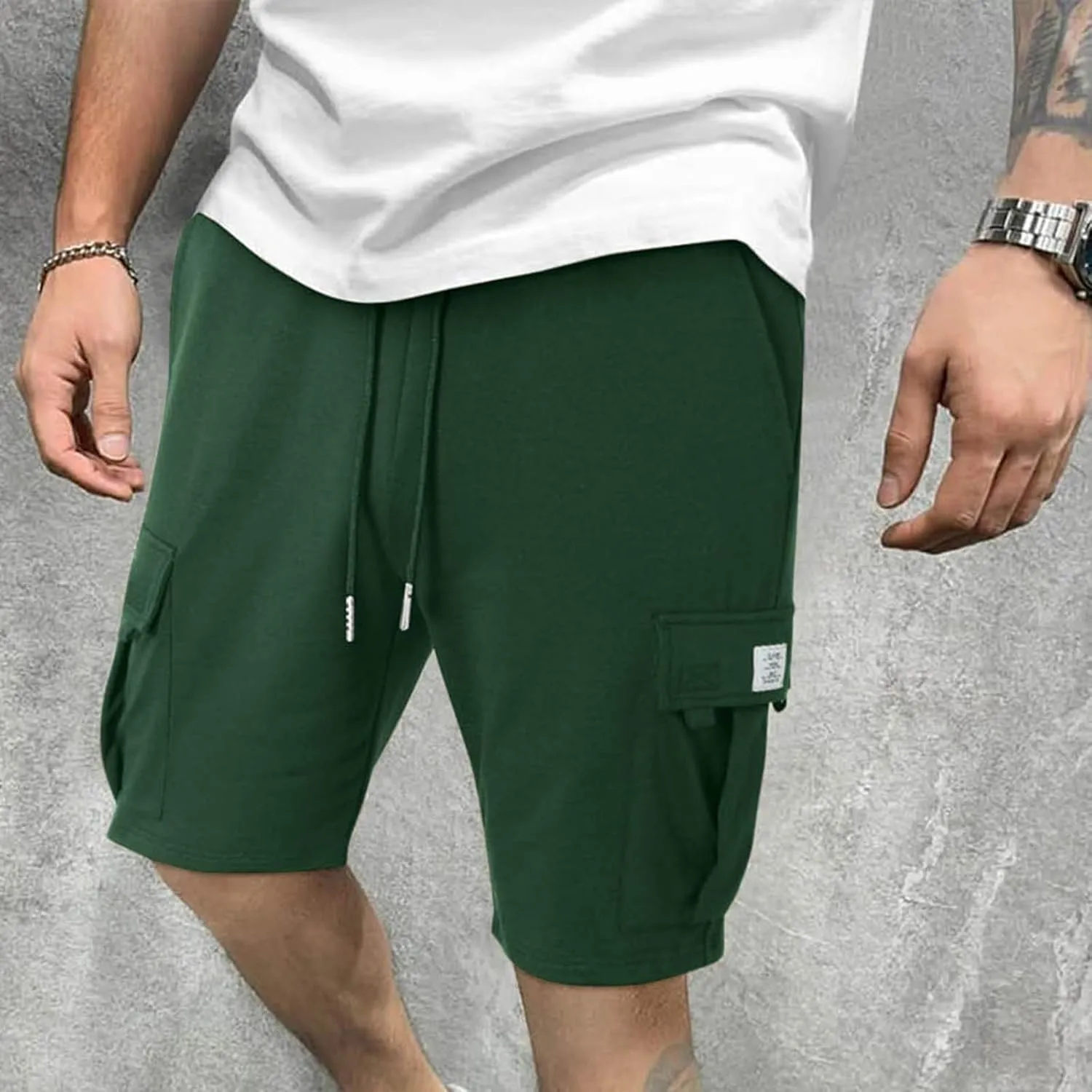 Mens Shorts Chino Drawstring Active Elastic Waist Relaxed Short with Pockets