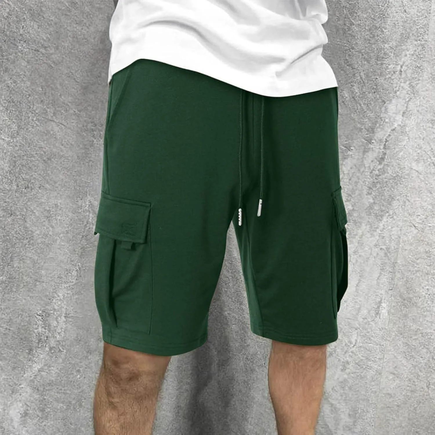 Mens Shorts Chino Drawstring Active Elastic Waist Relaxed Short with Pockets