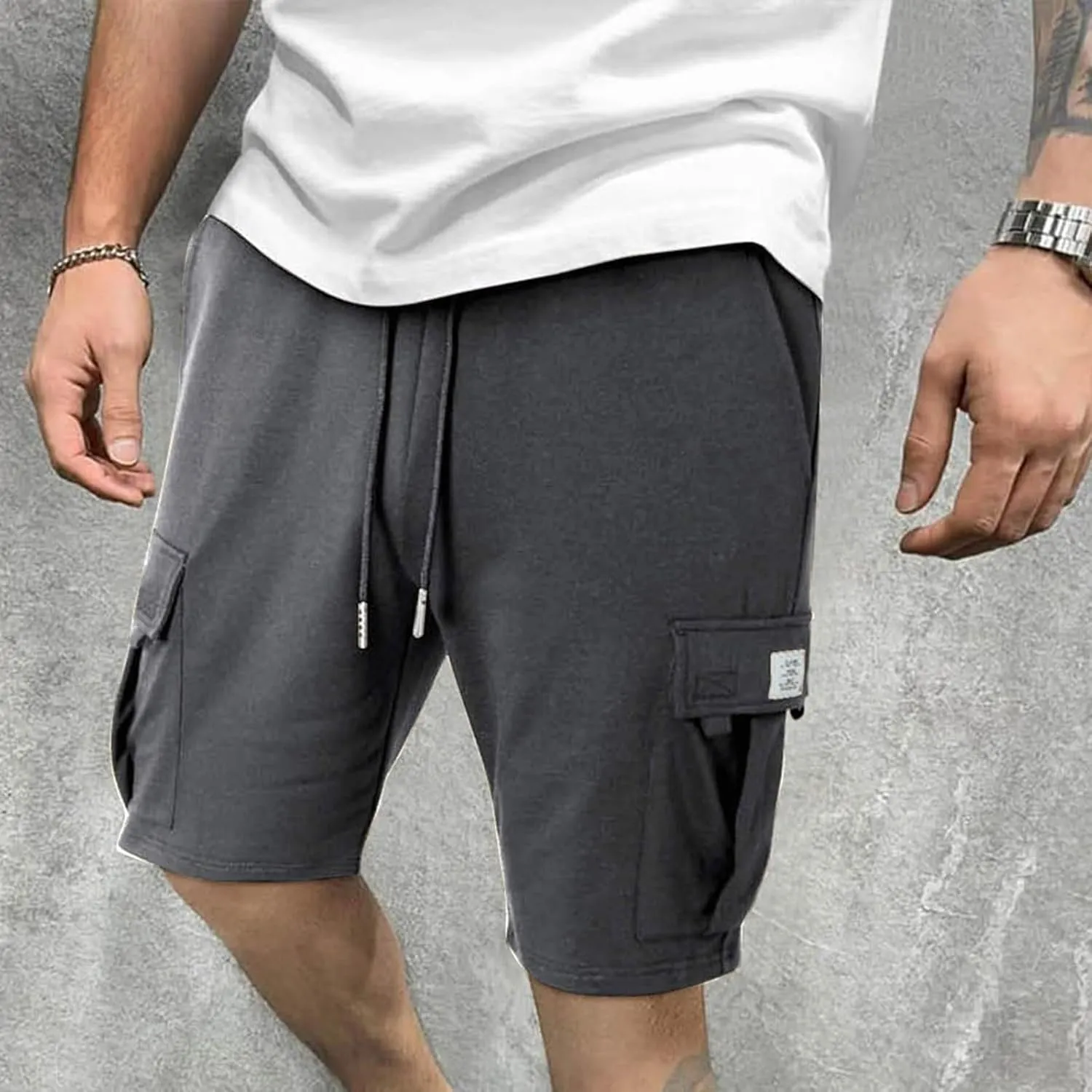 Mens Shorts Chino Drawstring Active Elastic Waist Relaxed Short with Pockets