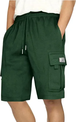 Mens Shorts Chino Drawstring Active Elastic Waist Relaxed Short with Pockets