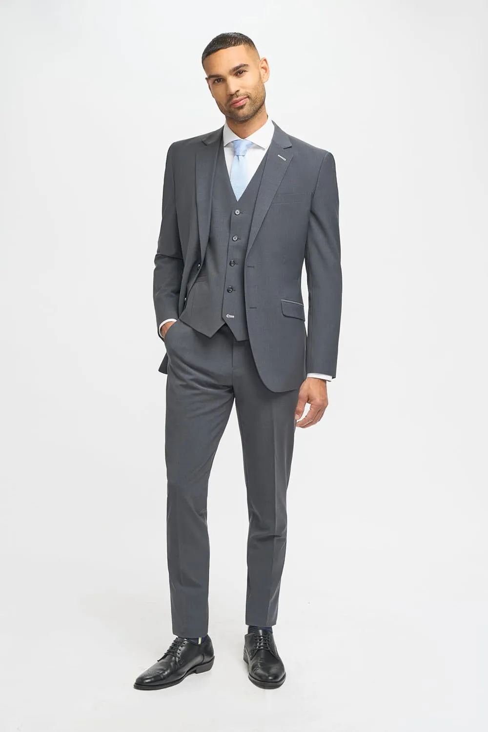 Mens Slim Fit Wool Blend Formal Charcoal Gray Suit Wedding Business Tailored Premium 3 Piece Set