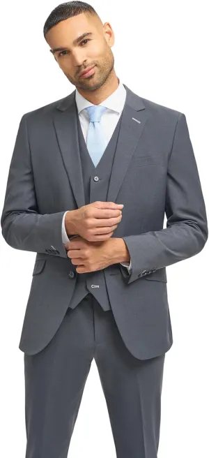 Mens Slim Fit Wool Blend Formal Charcoal Gray Suit Wedding Business Tailored Premium 3 Piece Set