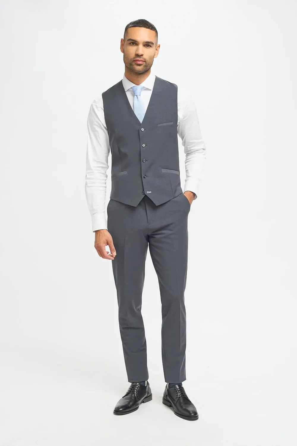 Mens Slim Fit Wool Blend Formal Charcoal Gray Suit Wedding Business Tailored Premium 3 Piece Set