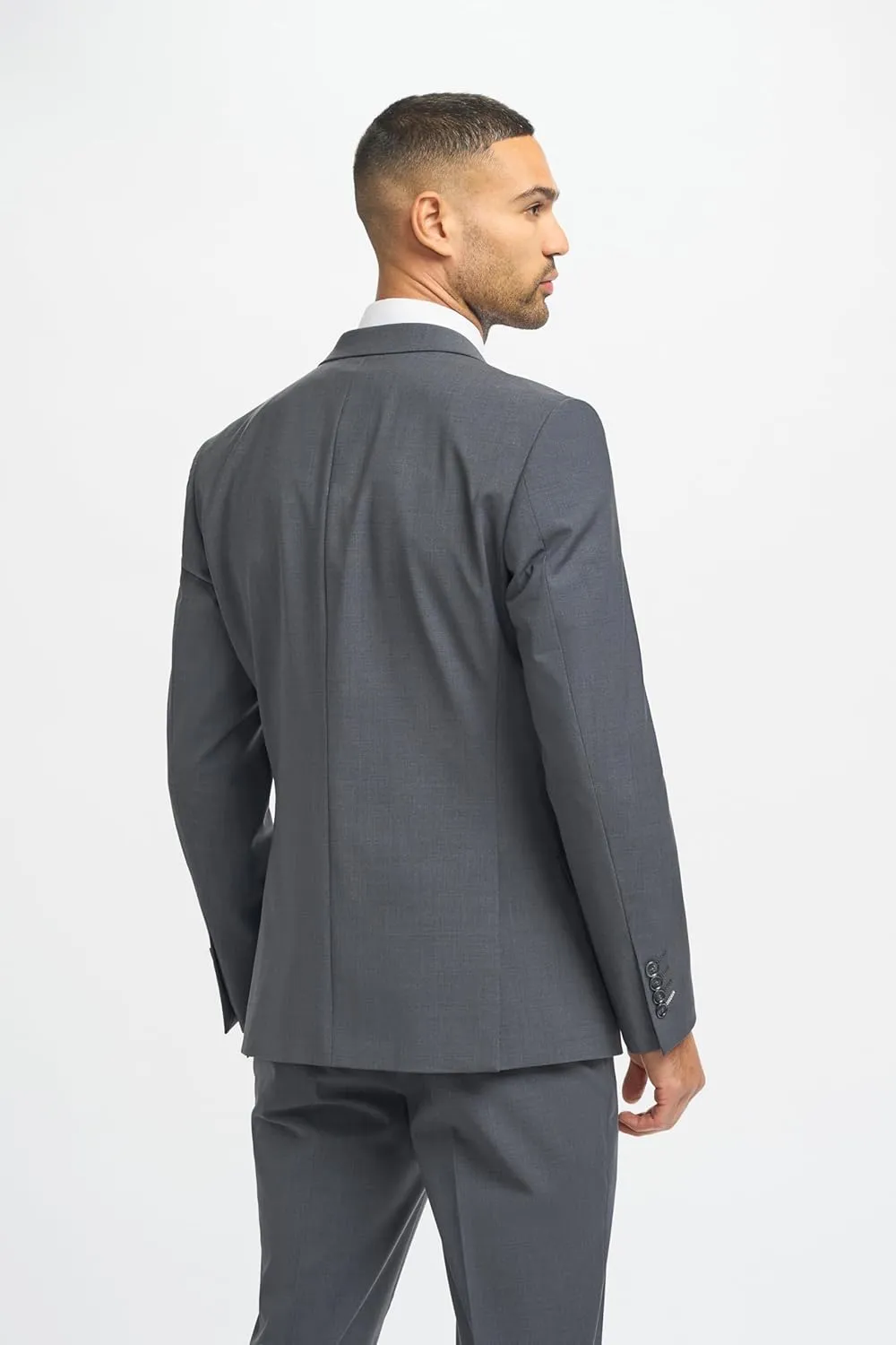 Mens Slim Fit Wool Blend Formal Charcoal Gray Suit Wedding Business Tailored Premium 3 Piece Set