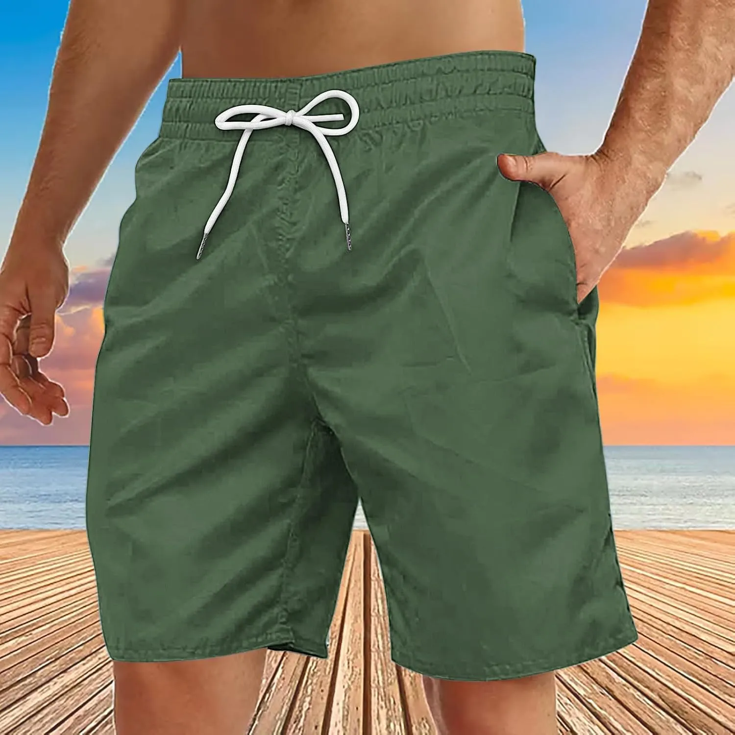 Men's Summer Beach Shorts Lightweight Elastic Waist Drawstring Casual Shorts with Pockets 5'' Twill Chino Golf Shorts
