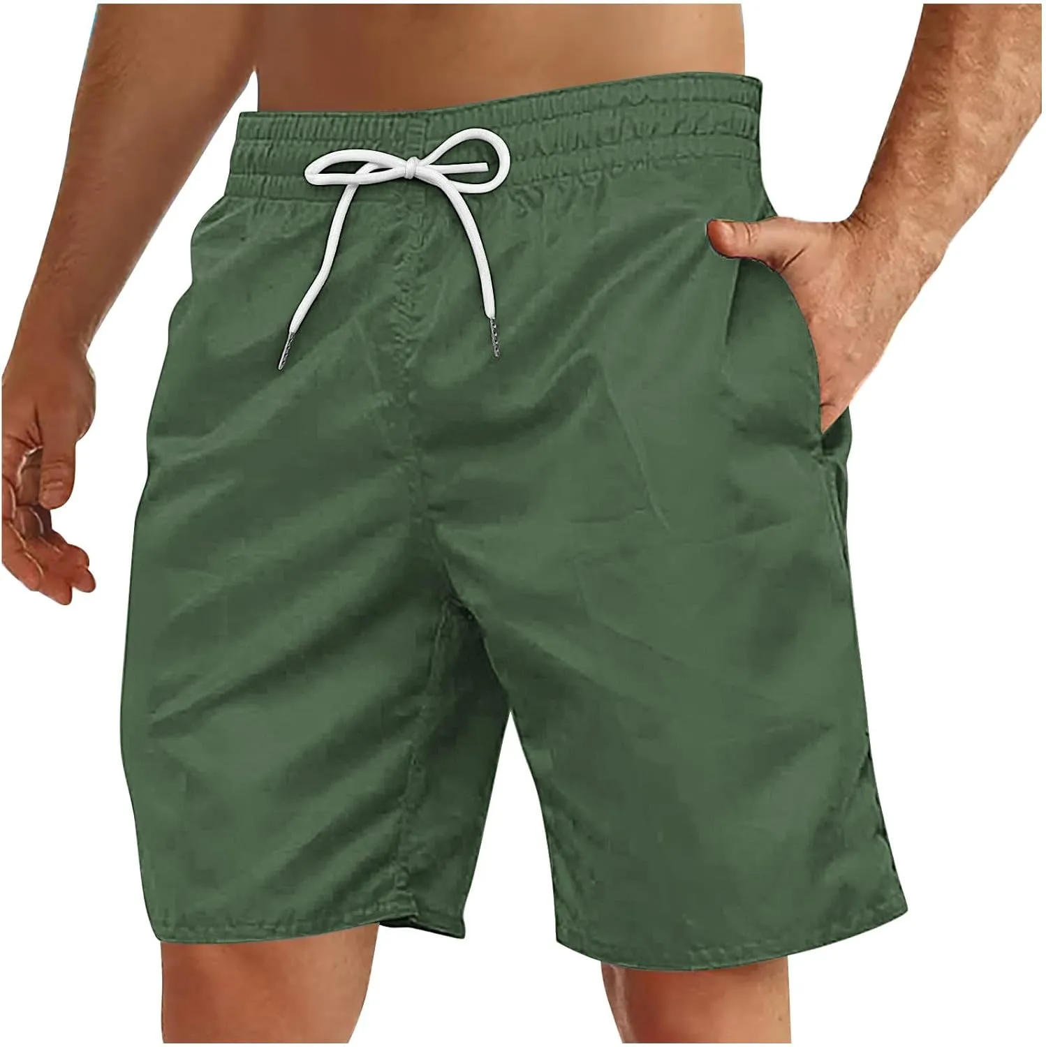 Men's Summer Beach Shorts Lightweight Elastic Waist Drawstring Casual Shorts with Pockets 5'' Twill Chino Golf Shorts