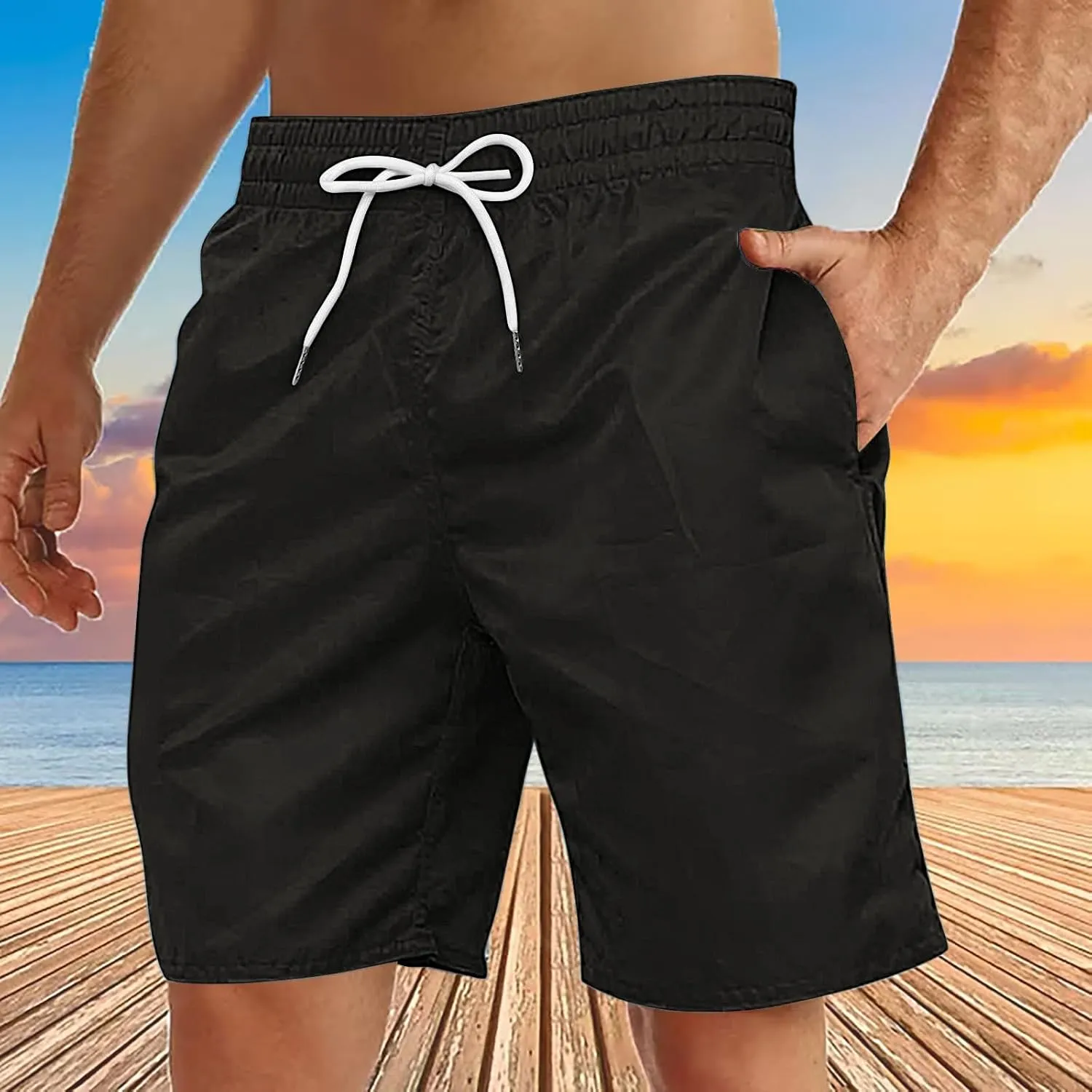 Men's Summer Beach Shorts Lightweight Elastic Waist Drawstring Casual Shorts with Pockets 5'' Twill Chino Golf Shorts