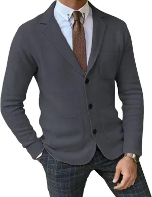 Mens Tailored Collar Cardigan Sweaters Elastic Long Sleeve Pockets Knitwear Button Down Knit Blazer Jacket