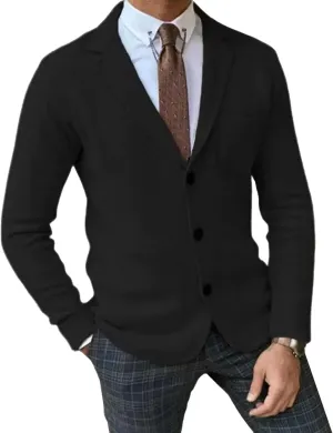 Mens Tailored Collar Cardigan Sweaters Elastic Long Sleeve Pockets Knitwear Button Down Knit Blazer Jacket
