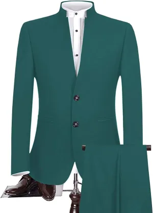 Mens Tailored Fit Chinese Tunic Suit 2 Pieces Slim Fit Formal Business Blazer Sets(Teal,36)
