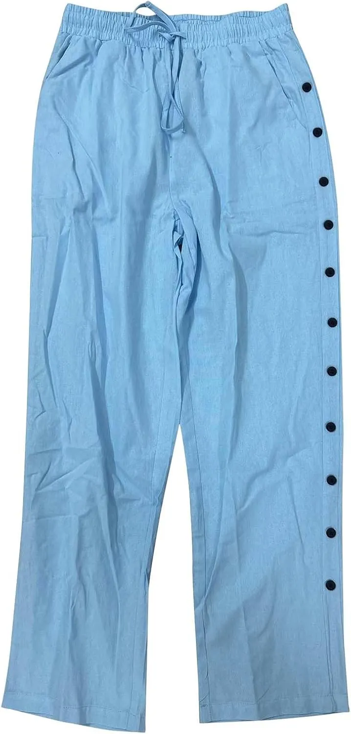 Mens Tailored Wide Leg Pants Linen Beach Summer Pants Elastic Waist Drawstring Casual Loose Yoga Hawaiian Trousers