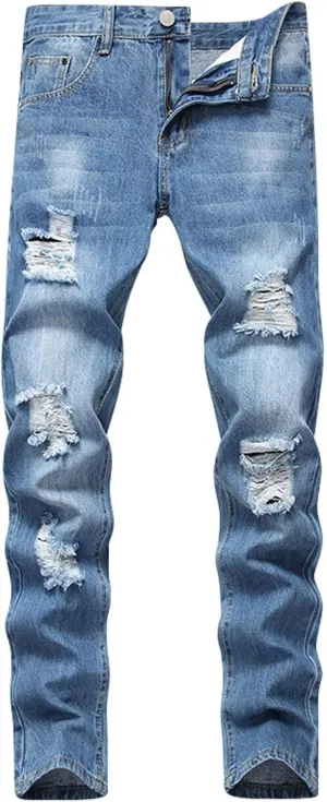 Mens Trend Ripped Jeans Distressed Hipster Street Straight Leg Plus Size Denim Pants Relaxed Fit Stretch Skinny Classic Jean
