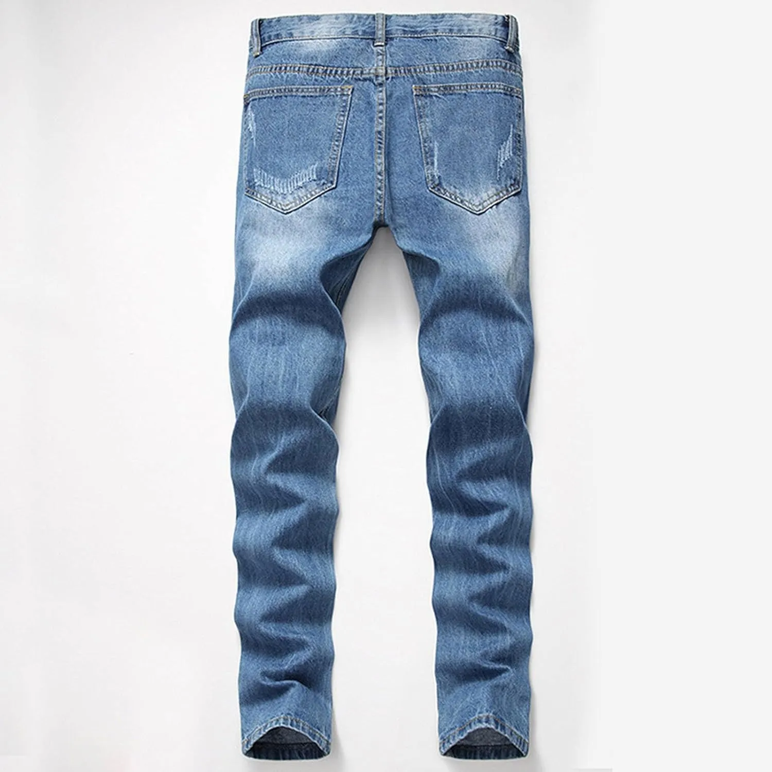 Mens Trend Ripped Jeans Distressed Hipster Street Straight Leg Plus Size Denim Pants Relaxed Fit Stretch Skinny Classic Jean