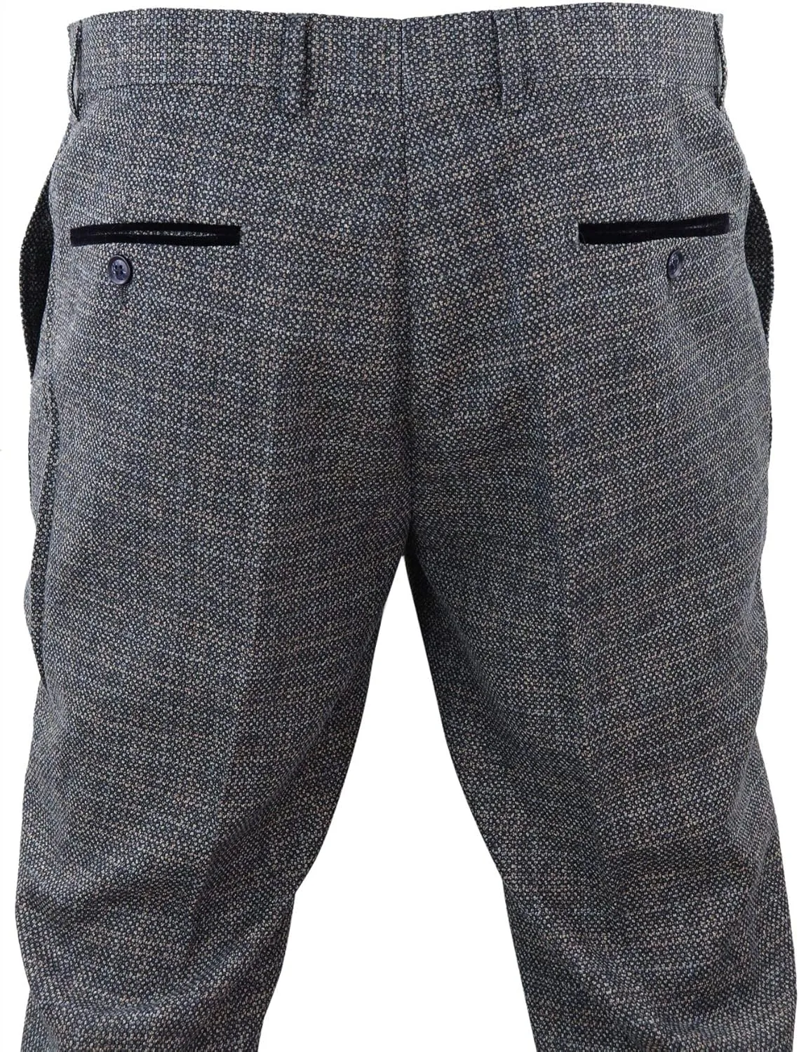 Mens Tweed Check Vintage Retro Tailored Fit 1920s Trousers Blue