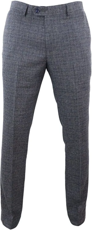 Mens Tweed Check Vintage Retro Tailored Fit 1920s Trousers Blue