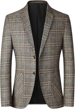 Mens Vintage Blazer Slim Fit Fashion Suit Jacket for Wedding Prom Dinner Party Sport Coat Lightweight Tailored Blazer