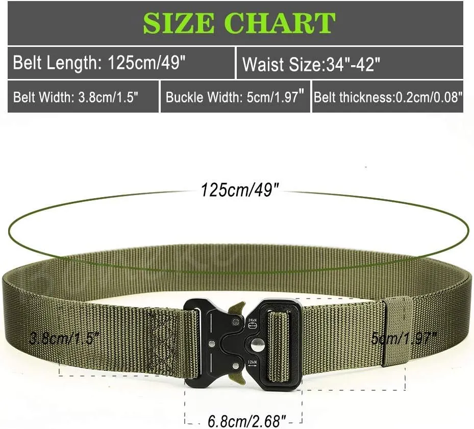 Military Belt, Men Tactical Belt with Quick Release Metal Buckle Ideal for military training and outdoor, police belts
