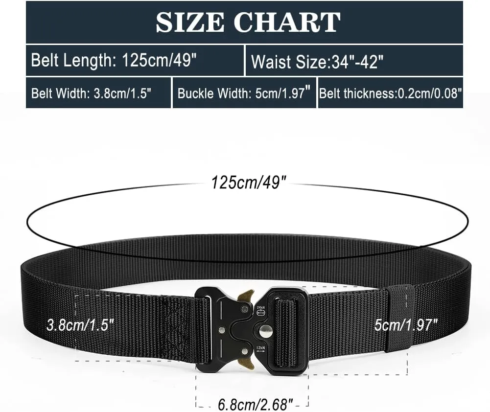 Military Belt, Men Tactical Belt with Quick Release Metal Buckle Ideal for military training and outdoor, police belts