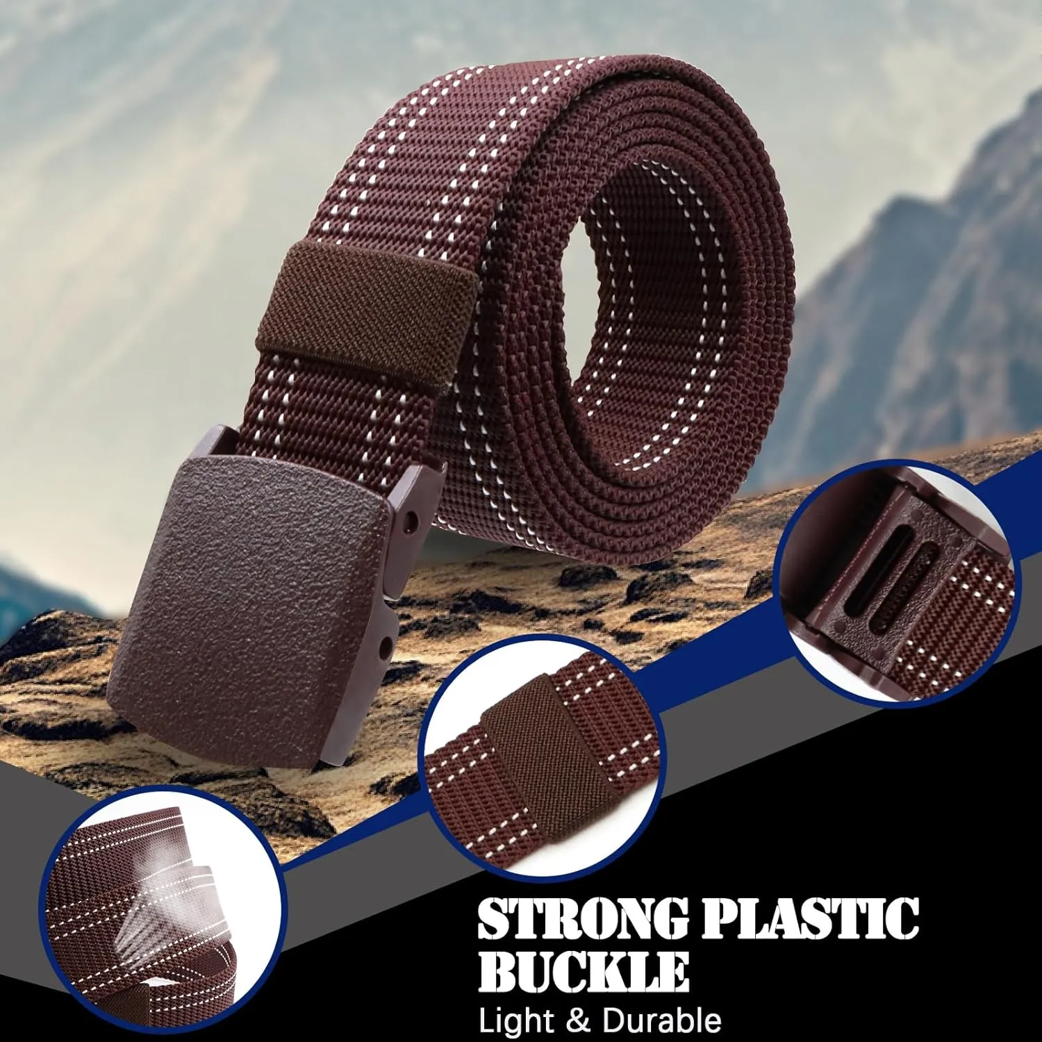 Military Tactical Nylon Mens Belt - Adjustable Web Belts with Non-Metal Buckle for Outdoor Sports, Training, 59 Inches Length