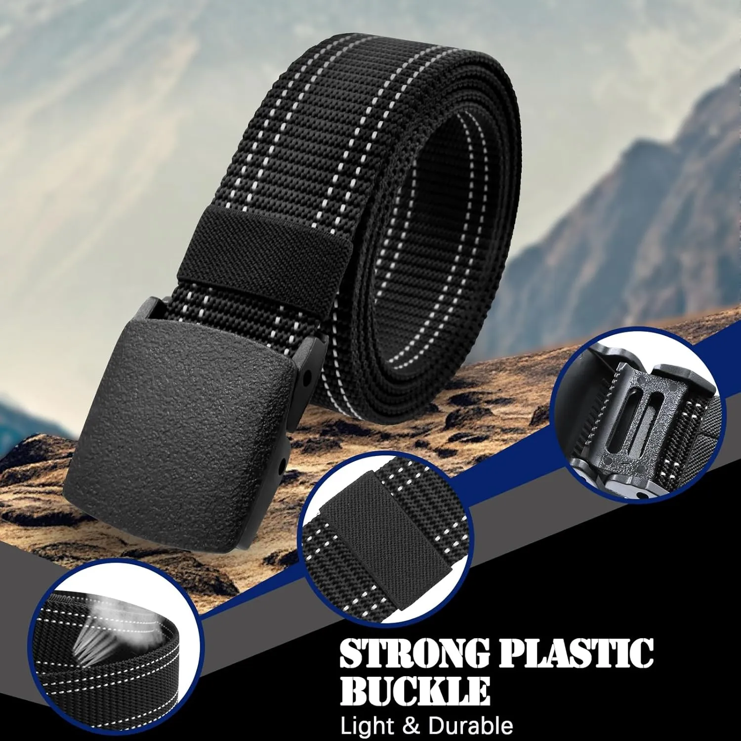 Military Tactical Nylon Mens Belt - Adjustable Web Belts with Non-Metal Buckle for Outdoor Sports, Training, 59 Inches Length