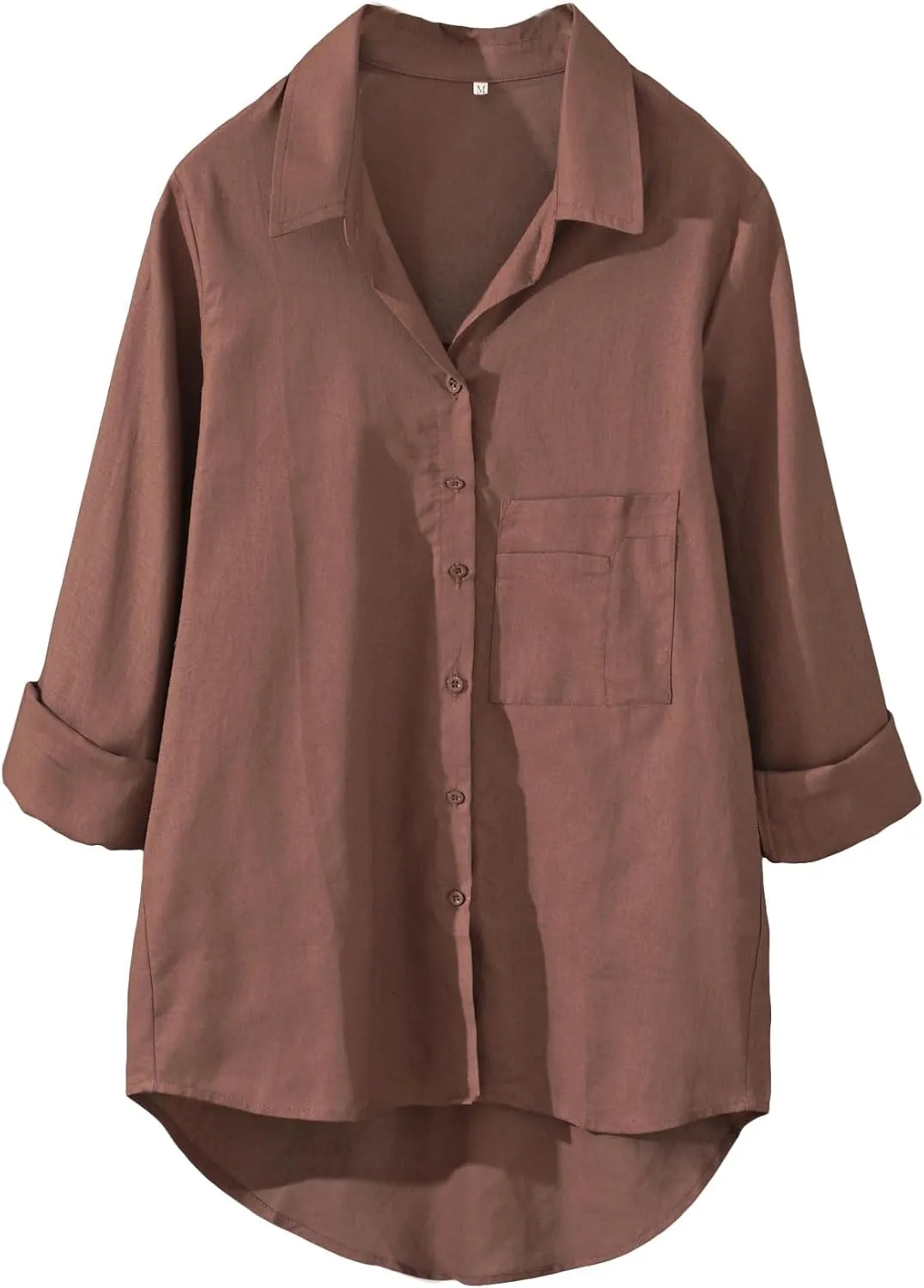 Minibee Women's Long Sleeve Shirts Button Down Blouse Cotton Tunic High Low Tops