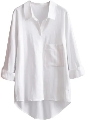 Minibee Women's Long Sleeve Shirts Button Down Blouse Cotton Tunic High Low Tops