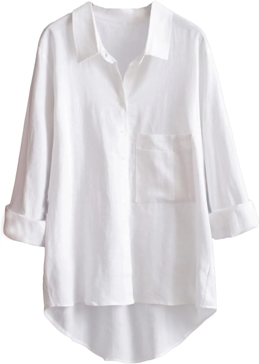 Minibee Women's Long Sleeve Shirts Button Down Blouse Cotton Tunic High Low Tops