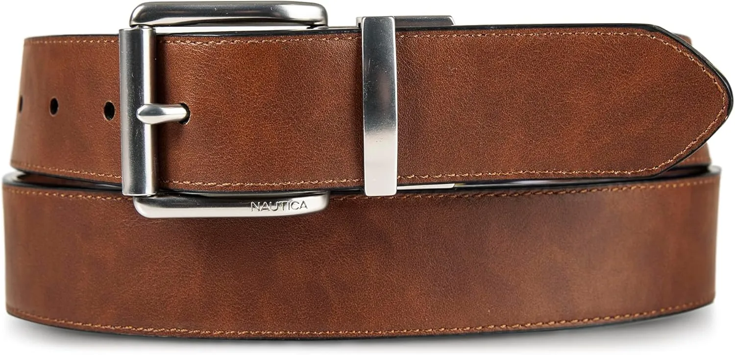 Nautica Men's Reversible Leather Belt | 2-in-1 | Classic | Everyday | Business | Work | Dress | Casual | Metal Buckle