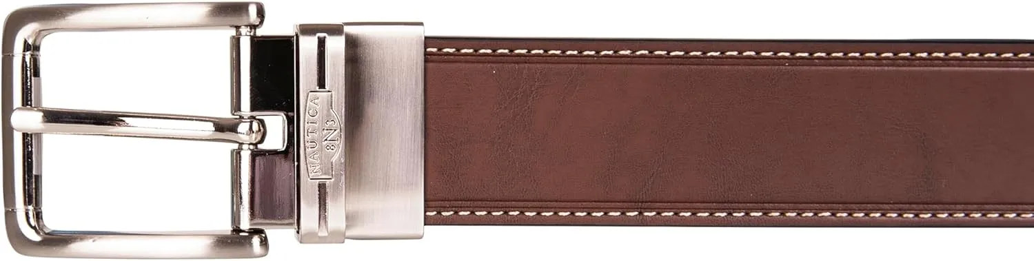 Nautica Men's Reversible Leather Belt | 2-in-1 | Classic | Everyday | Business | Work | Dress | Casual | Metal Buckle